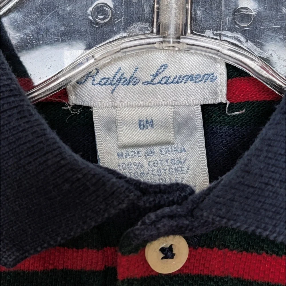 Polo Ralph Lauren Coverall Red Blue Stripe Rugby‎ One Piece Long Sleeve 6 Months